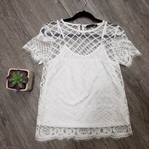 Black Tape Layered White Lace Popover Blouse Sz M 2 Piece